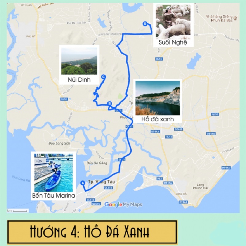 Bản đồ du lịch hướng Hồ Đá Xanh Vũng Tàu