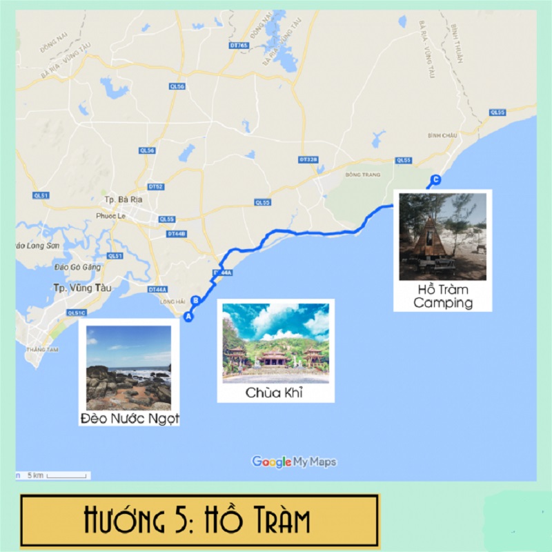 Bản đồ du lịch hướng Hồ Tràm Vũng Tàu