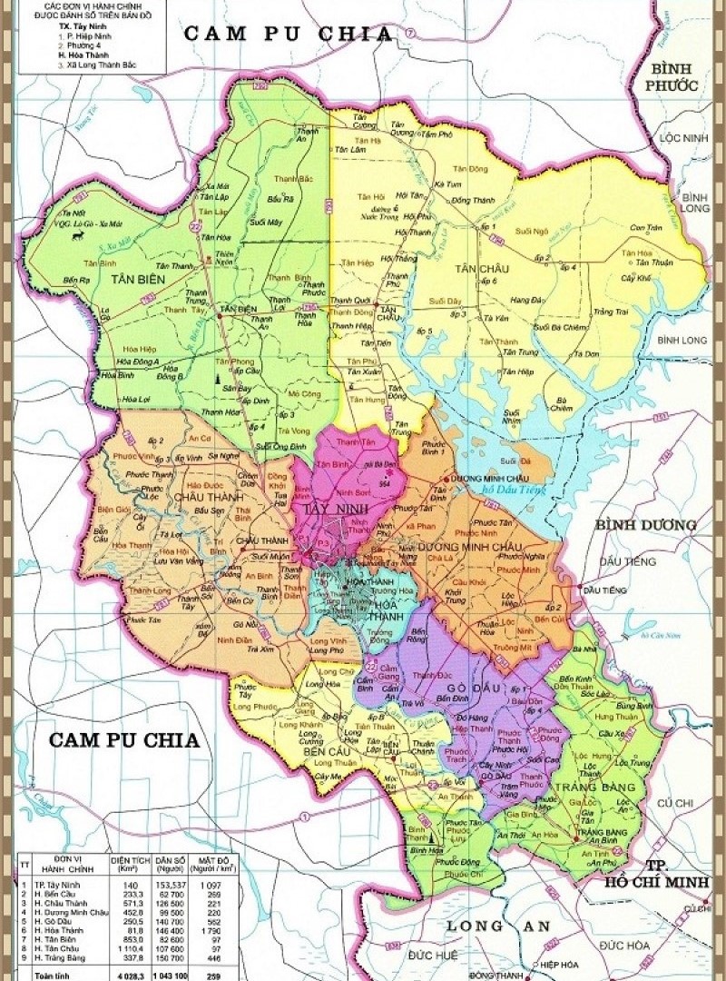 Bản đồ địa lý tỉnh Tây Ninh