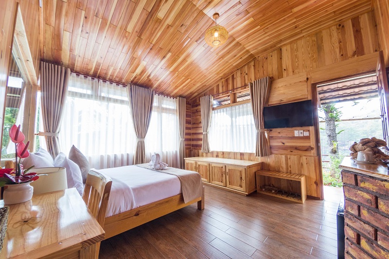 Hệ thống nội thất Zen Valley Dalat đều bằng gỗ tạo cảm giác ấm áp