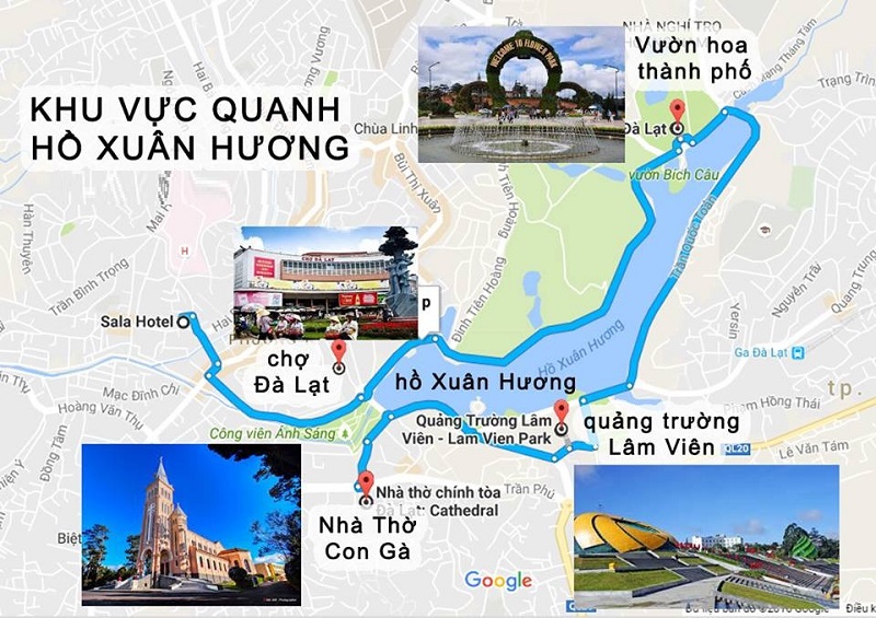 Bản đồ các địa điểm xung quanh khu vực hồ Xuân Hương