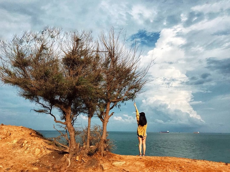 Chụp ảnh với view nhìn ra biển ở mũi Nghinh Phong